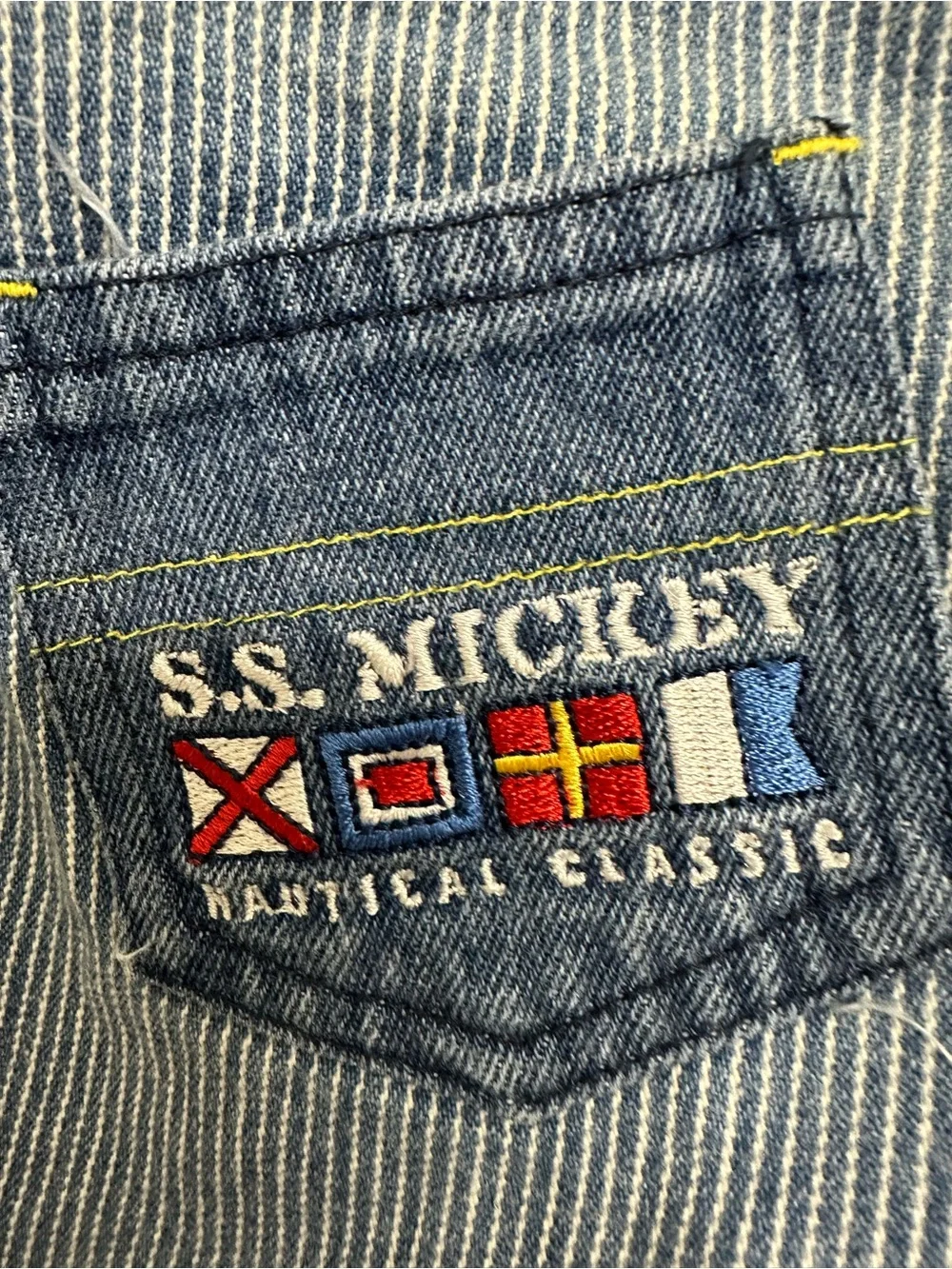 Disney Mickey Mouse Vintage Striped Denim Shortalls for Kids -Size 18M